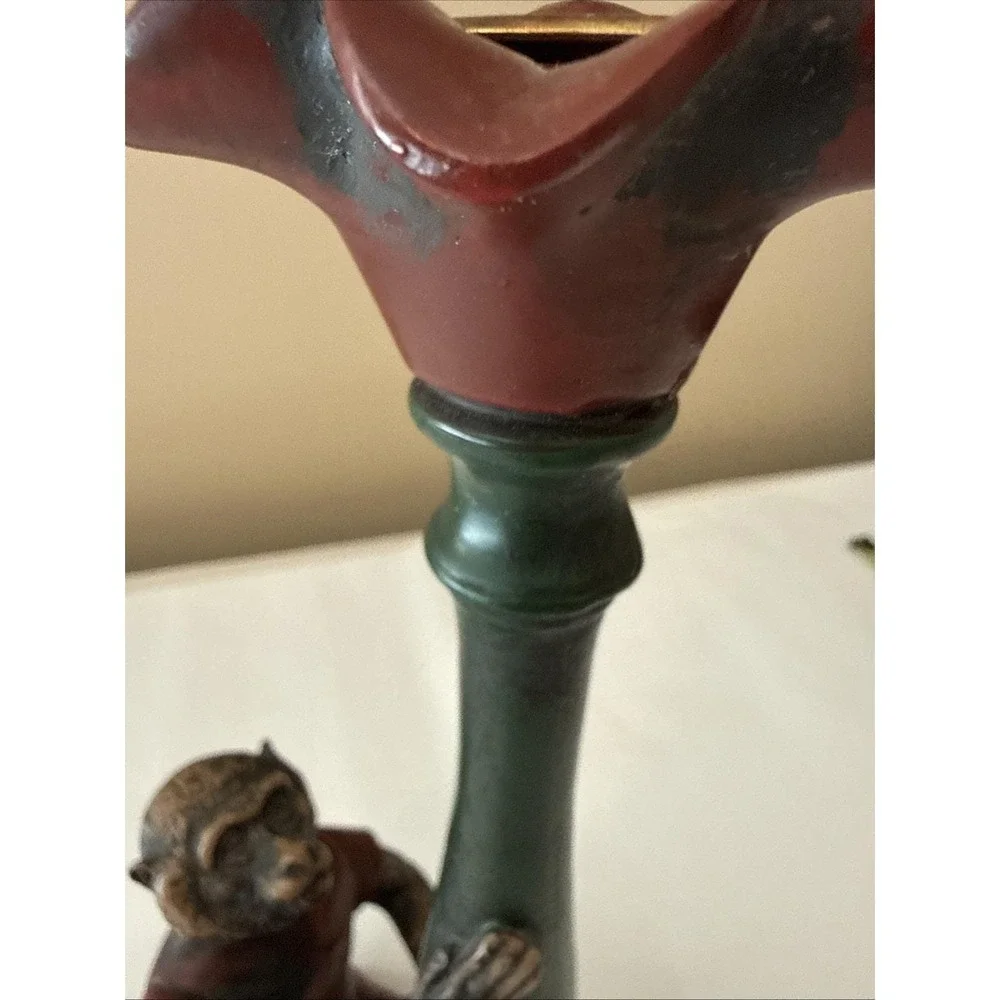 Vtg Bill Huebbe STYLE Butler Monkey in Red Coat Candlestick Candle Holder